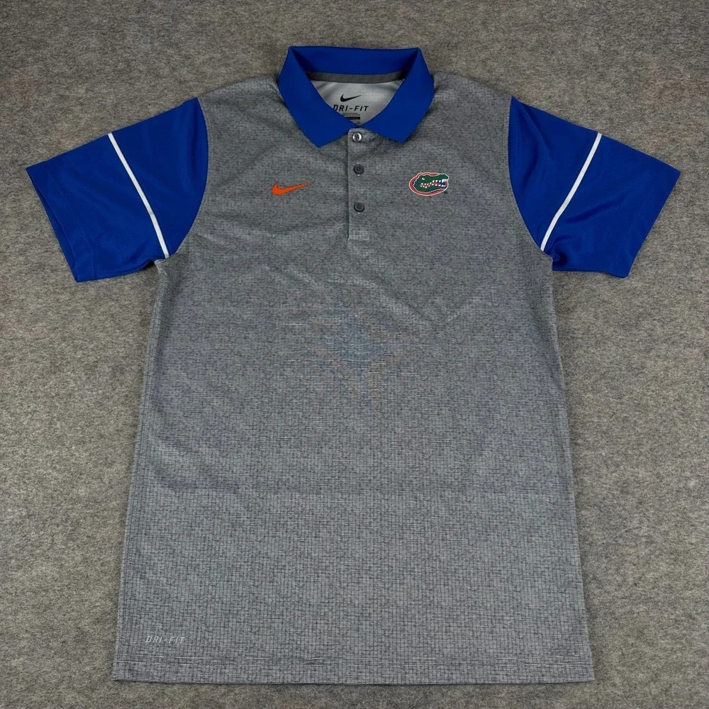 Nike Dri Fit Polo Shirt Florida Gators Polyester Gray Blue Mens Small S